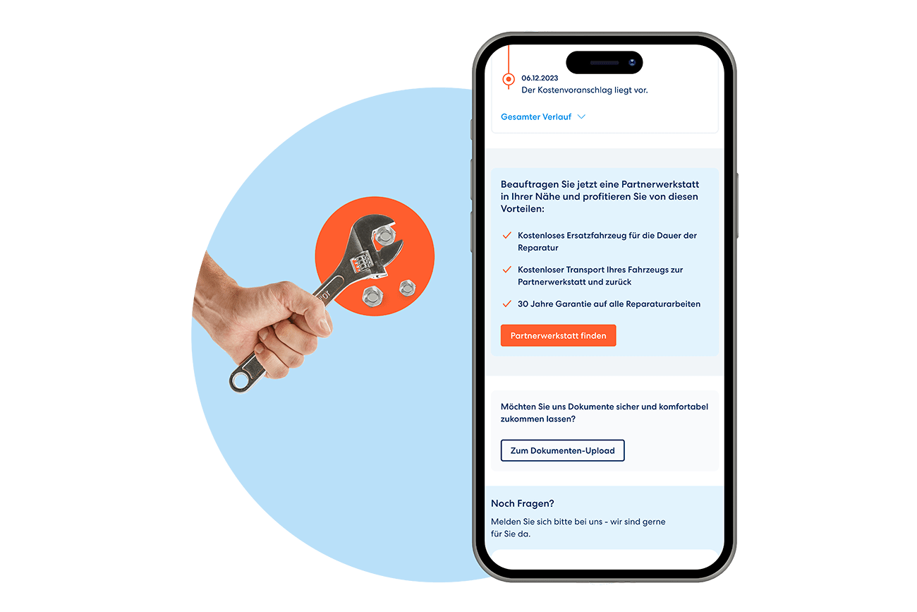 Digitaler Schadenassistent - Werkstattsuche und Dokumentenupload