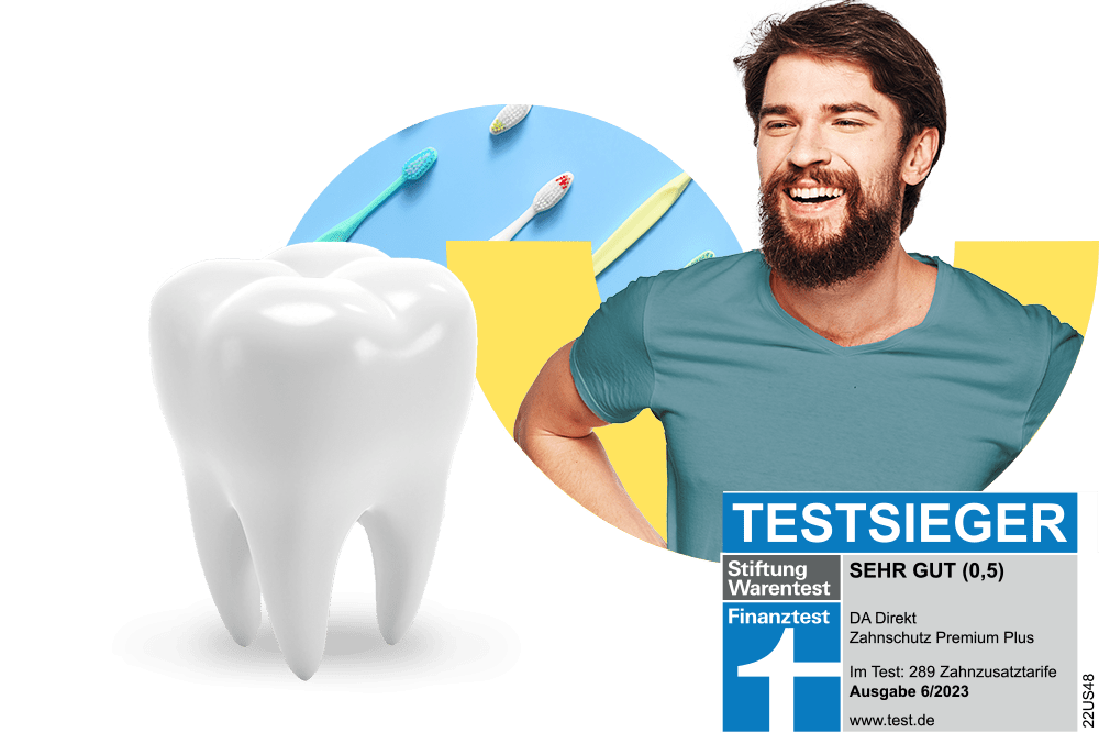 Zahnersatz-Versicherung vom Testsieger: Alle Kosten abgedeckt im Tarif Zahnschutz Premium Plus von DA Direkt. 